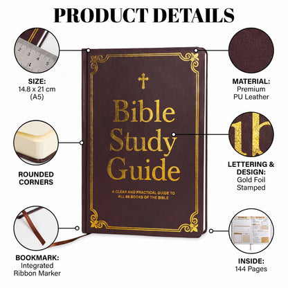 Bible Study Guide – All 66 Books of the Bible | Premium PU Leather Cover with Gold Foil Stamping