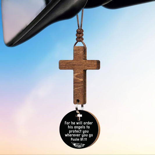 Cross for Car Mirror Hanging, Daily Bible Verse Car Cross Hanging Accessories