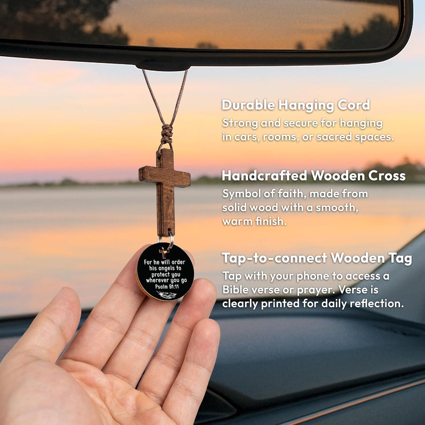 Cross for Car Mirror Hanging, Daily Bible Verse Car Cross Hanging Accessories