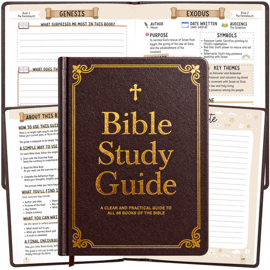 Bible Study Guide – All 66 Books of the Bible | Premium PU Leather Cover with Gold Foil Stamping